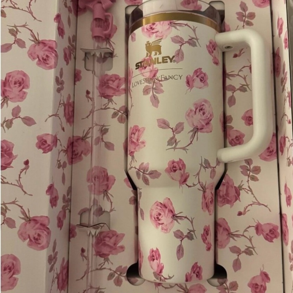 LoveShackFancy Floral Travel Mug - Pink and White
